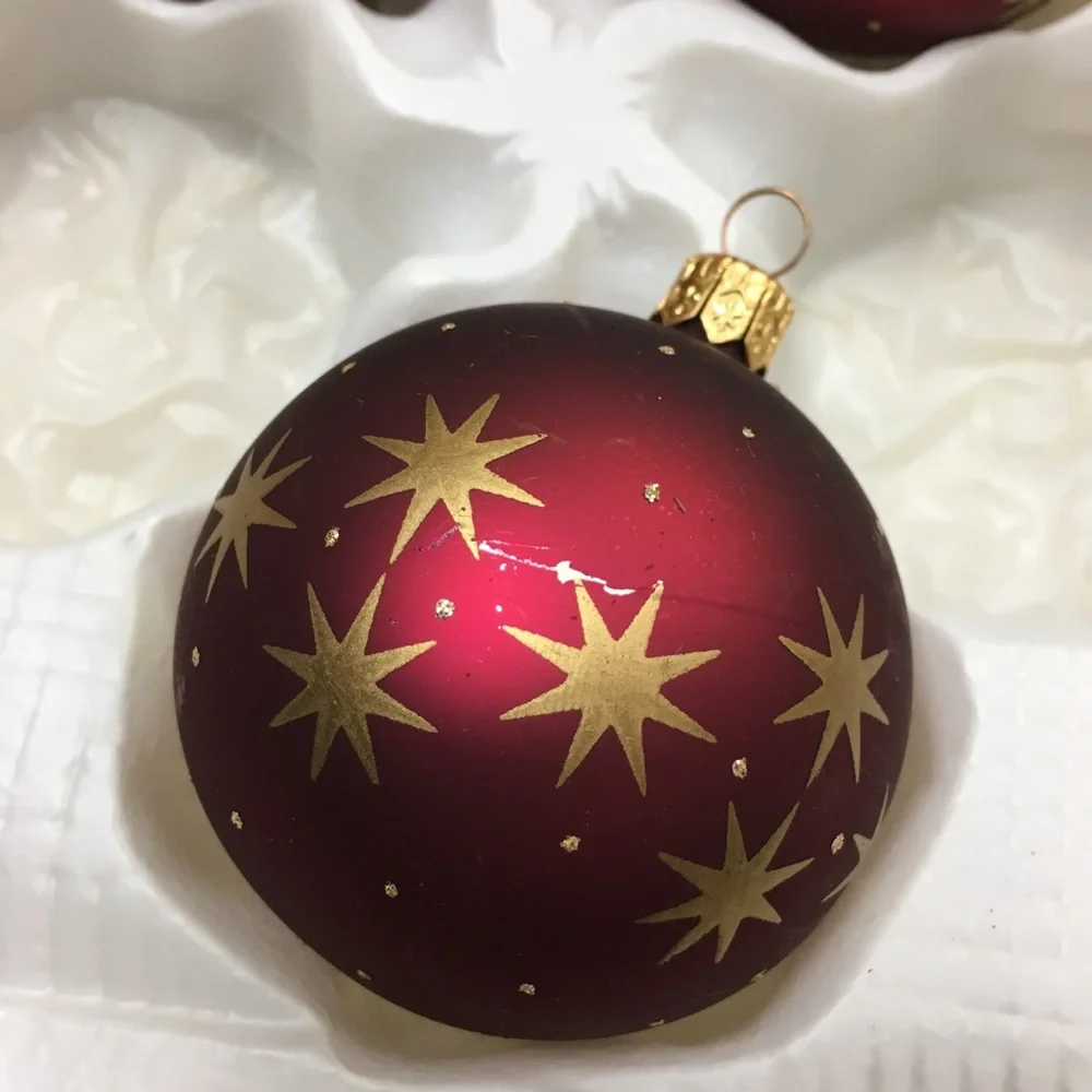 MOUTHBLOWN Handpainted Eve West Germany Christmas Ball Ornaments Burgundy Gold